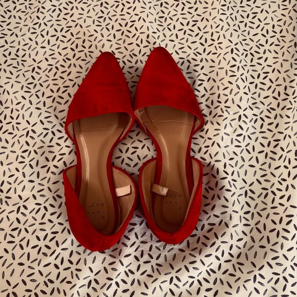 Zara Red Suede D’Orsay Pointed Toe Flats | Size 7.5 - Picture 7 of 7